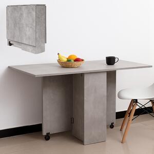 Tavolo da Pranzo Pieghevole Salvaspazio 140x75x74 cm Ante a Ribalta con Ruote Effetto Cemento