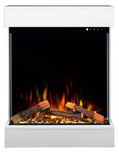 Caminetto Elettrico da Pavimento Autoportante Calliope Effetto Fuoco e Telecomando con Cornice in Legno MDF Bianco
