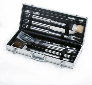 Set Valigetta Accessori per Barbecue Ompagrill in Alluminio da 12 Pezzi in Acciaio Inox
