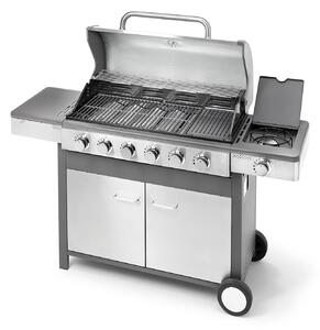 Barbecue a Gas GPL 6 Fuochi + 1 Fornello Laterale Ompagrill Indianapolis 7/B in Acciaio Inox