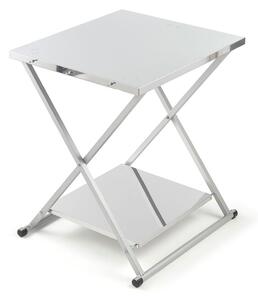Tavolo Pieghevole Ompagrill con Piano di Lavoro in Acciaio Inox 70x78x90 cm Ganci Porta Utensili per Barbecue e Ripiano Inferiore