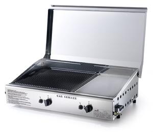Doppia Piastra di Cottura con Cover Ompagrill Plancha Double 0470 Alimentazione a Gas GPL con Accensione Piezoelettrica in Acciaio Inox e Ghisa