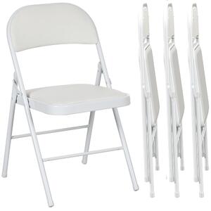 Set 4 Sedie Pieghevoli Imbottite 45x46x78 cm in Finta Pelle PU e Acciaio Bianco