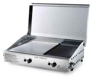 Doppia Piastra di Cottura con Cover Ompagrill Plancha Double 0468 Alimentazione a Gas GPL con Accensione Piezoelettrica in Acciaio Inox e Ghisa