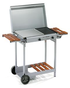 Piastra di Cottura GAS 4043 STAINLESS Ompagrill in Acciaio Inox 43x40 cm Alimentazione a GPL Carrello Portabombola e Mensole in Legno