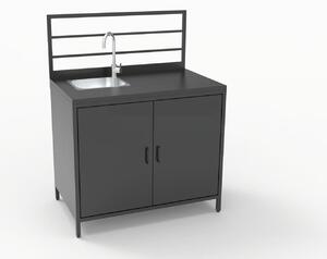 Modulo Componibile Lavello Ompagrill con Rubinetto in Acciaio Inox 100x61,5x130 cm con Piano di Lavoro e Armadietto in Alluminio Verniciato Nero