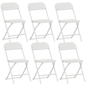 Set 6 Sedie Pieghevoli 45x49x79,5 cm con Fori di Drenaggio in Plastica e Metallo Bianco