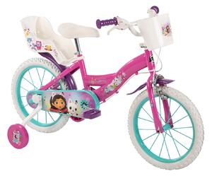 Bicicletta Bambina 16 Pollici con Rotelle Cestino e Portabambola Gabby's Dollhouse Rosa e Viola