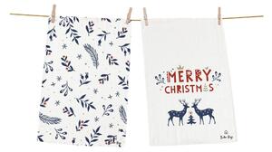 Strofinacci natalizi in cotone in set da 2 70x50 cm Merry Blue Christmas - Butter Kings