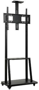 Carrello Porta TV 32-75 Pollici 70x43x139,5-192 cm con Altezza Regolabile Ruote e Ripiano in Metallo Nero