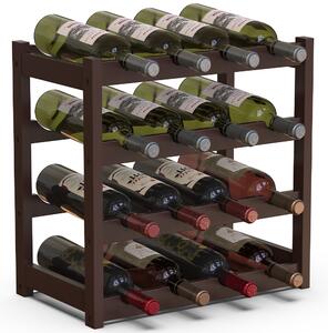Cantinetta Portavino con 16 Scomparti Portabottiglie in Legno Bambù Colore Noce