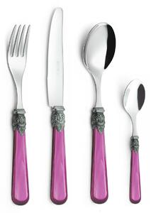 Servizio Set di Posate 24 pezzi in Acciaio Inox Eme Napoleon Perlato Fuxia 14