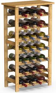 Cantinetta Portavino con 28 Scomparti Portabottiglie in Legno Bambù Colore Naturale