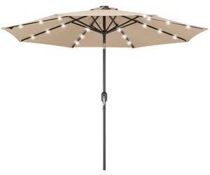 Ombrellone da Giardino Ø270 8 Stecche cm con Luci LED Parasole in Poliestere Antivento Ecru