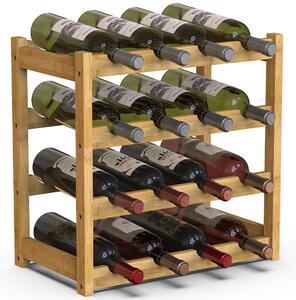 Cantinetta Portavino con 16 Scomparti Portabottiglie in Legno Bambù Colore Naturale