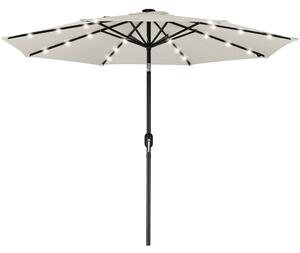 Ombrellone da Giardino Ø270 8 Stecche cm con Luci LED Parasole in Poliestere Antivento Beige