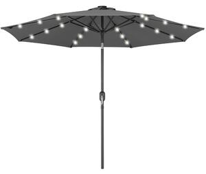 Ombrellone da Giardino Ø270 8 Stecche cm con Luci LED Parasole in Poliestere Antivento Grigio