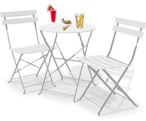 Set 3 Pezzi Giardino Tavolo con 2 Sedie Bistrot Bianco Pieghevole Modello Parigi