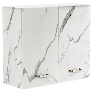 Pensile da Cucina Armadio Sospeso da Parete Doppia Anta in Legno Bianco Effetto Marmo