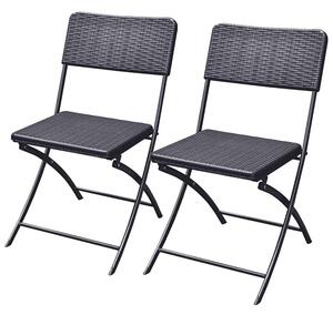 Set 2 Sedie Pieghevoli da Esterno Salvaspazio in Polyrattan Nero