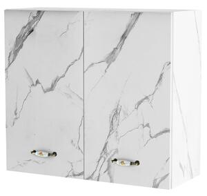 Pensile da Cucina Scolapiatti Sistema Raccogli Gocce 2 Ante Bianco Effetto Marmo