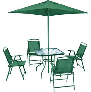 Set da Pranzo 6 Pezzi per Giardino Tavolo con Ombrellone 4 Sedie Pieghevoli Verde