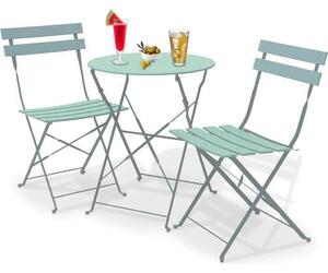 Set 3 Pezzi Giardino Tavolo 2 Sedie Bistrot Pieghevole Modello Parigi Verde Acqua