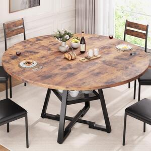 Tavolo per Sala da Pranzo Tondo Ø120 cm Stile Industrial con Ripiano Effetto Legno