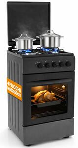 Cucina a Gas 86x50x50 cm Piano Cottura a 4 Fuochi da Esterno con Forno e Coprifuochi Nero