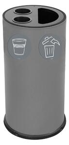 Pattumiera a Bidone per Raccolta Differenziata Ø35x72 cm 2 Scomparti Tubolari e 1 Scomparto da 35 L in Acciaio Verniciato Grigio