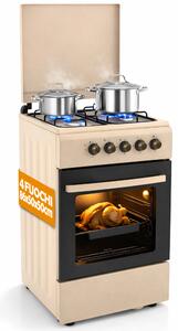 Cucina a Gas 86x50x50 cm Piano Cottura a 4 Fuochi da Esterno con Forno e Coprifuochi Beige