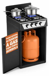 Cucina a Gas 48,5x45,5x 65,5 cm con Piano Cottura 4 Fuochi da Esterno con Vano Portabombola Nero