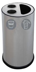 Pattumiera a Bidone per Raccolta Differenziata Ø35x72 cm 2 Scomparti Tubolari e 1 Scomparto da 35 L in Acciaio Inox Satinato