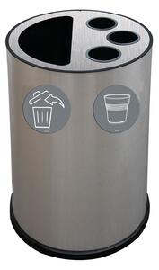 Pattumiera a Bidone per Raccolta Differenziata Ø45x72 cm 3 Scomparti Tubolari e 1 Scomparto da 50 L in Acciaio Inox Satinato