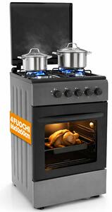 Cucina a Gas 86x50x50 cm Piano Cottura a 4 Fuochi da Esterno con Forno e Coprifuochi Grigio