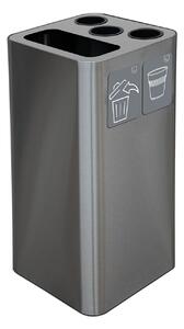 Pattumiera a Bidone da 100 L 38,3x38,3x82,5 cm 3 Scomparti Tubolari e 1 Scomparto Gettacarta in Acciaio Inox Satinato