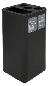 Pattumiera a Bidone da 100 L 38,3x38,3x82,5 cm 3 Scomparti Tubolari e 1 Scomparto Gettacarta in Acciaio Verniciato Nero