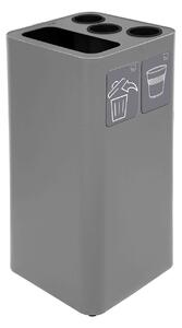 Pattumiera a Bidone da 100 L 38,3x38,3x82,5 cm 3 Scomparti Tubolari e 1 Scomparto Gettacarta in Acciaio Verniciato Grigio