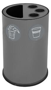 Pattumiera a Bidone per Raccolta Differenziata Ø45x72 cm 3 Scomparti Tubolari e 1 Scomparto da 50 L in Acciaio Verniciato Grigio