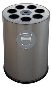Pattumiera a Bidone per Raccolta Differenziata Ø45x72 cm 7 Scomparti Tubolari e 1 Vaschetta in Acciaio Inox Satinato