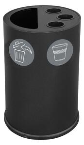 Pattumiera a Bidone per Raccolta Differenziata Ø45x72 cm 3 Scomparti Tubolari e 1 Scomparto da 50 L in Acciaio Verniciato Nero