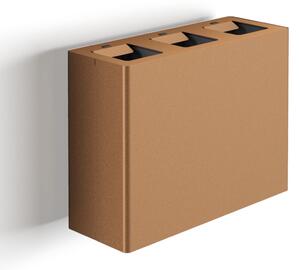 Pattumiera a Muro a 3 Scomparti Totale 60 L 76x28x56 cm con Contenitori Interni in Acciaio Verniciato Corten