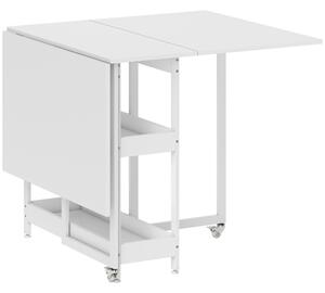 Tavolo Pieghevole a 2 Ribalte per 4 Persone 133,4x80x75 cm con 2 Ripiani Aperti in Legno e Metallo Bianco