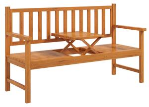 Panchina da Giardino 153x56x91 cm con Tavolino Centrale Sollevabile e Braccioli in Legno Marrone Chiaro