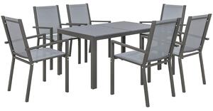 Set da Giardino con 6 Sedie Impilabili e Tavolo da Pranzo Rettangolare Grigio Chiaro