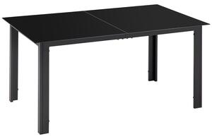 Tavolo da Giardino Rettangolare 150x90 cm per 6 Persone con Piano in Vetro e Alluminio Nero