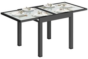 Tavolo da Pranzo Allungabile da Giardino 80-160x80x75 cm con Piano in Vetro e Alluminio Nero e Trasparente