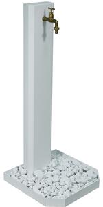 Fontana da Giardino con Rubinetto in Ottone e Base con Ciottoli 40x40x100 cm in Acciaio Bianco