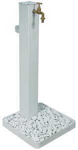 Fontana da Giardino con Rubinetto in Ottone e Base con Ciottoli 40x40x97 cm in Acciaio Bianco