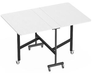 Tavolo Pieghevole per 4-6 Persone 120x80x73 cm con 2 Ribalte e Ruote con Freno Struttura in Acciaio Bianco Legno
